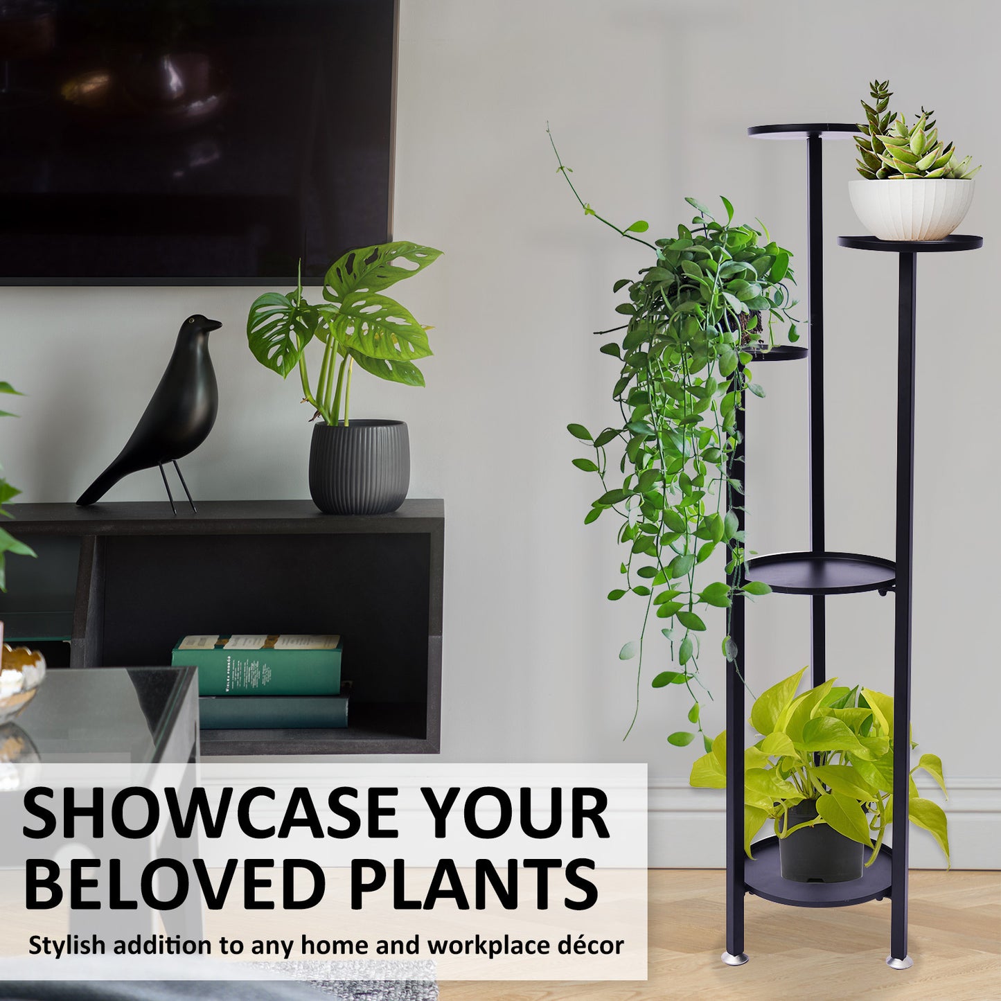 La Bella 2 Set 122cm Black Plant Stand Planter Shelf Rack 5 Tier Steel