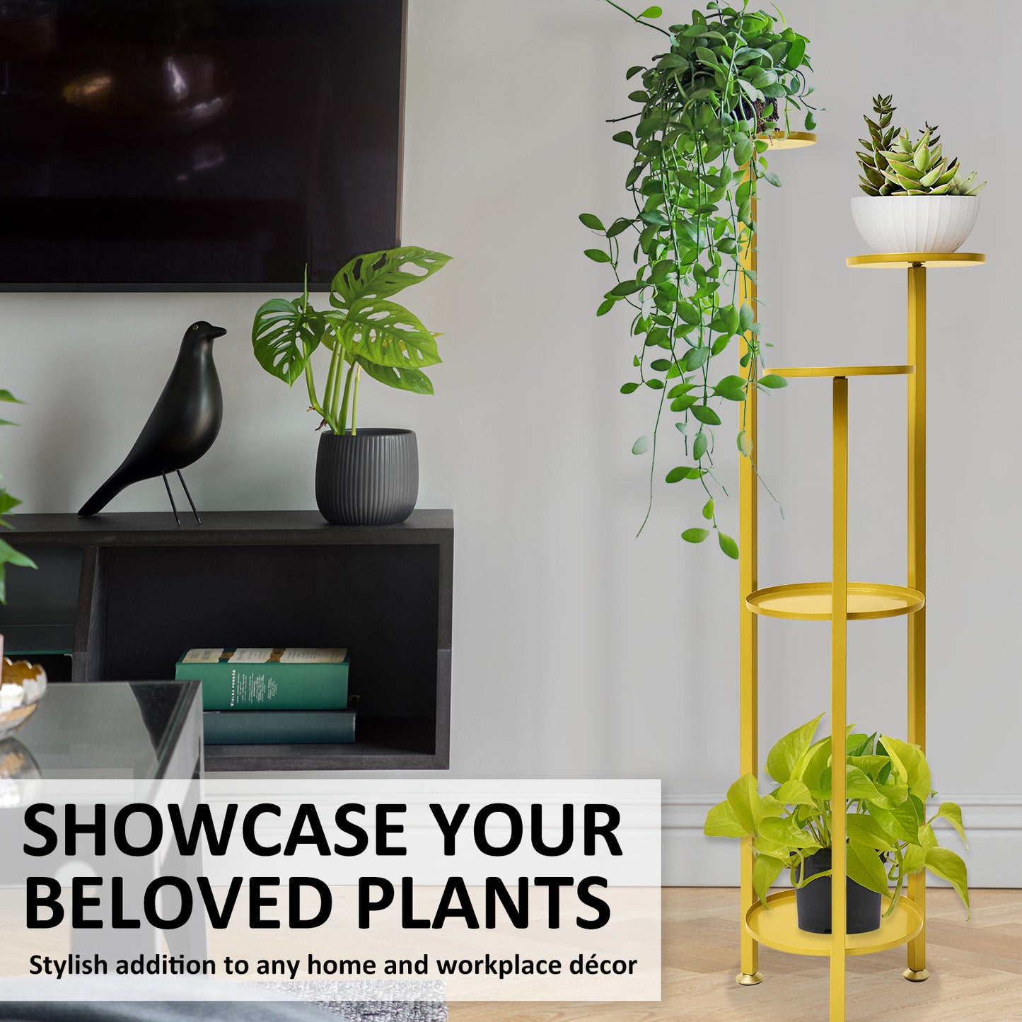 La Bella 122cm Gold Plant Stand Planter Shelf Rack 5 Tier Steel