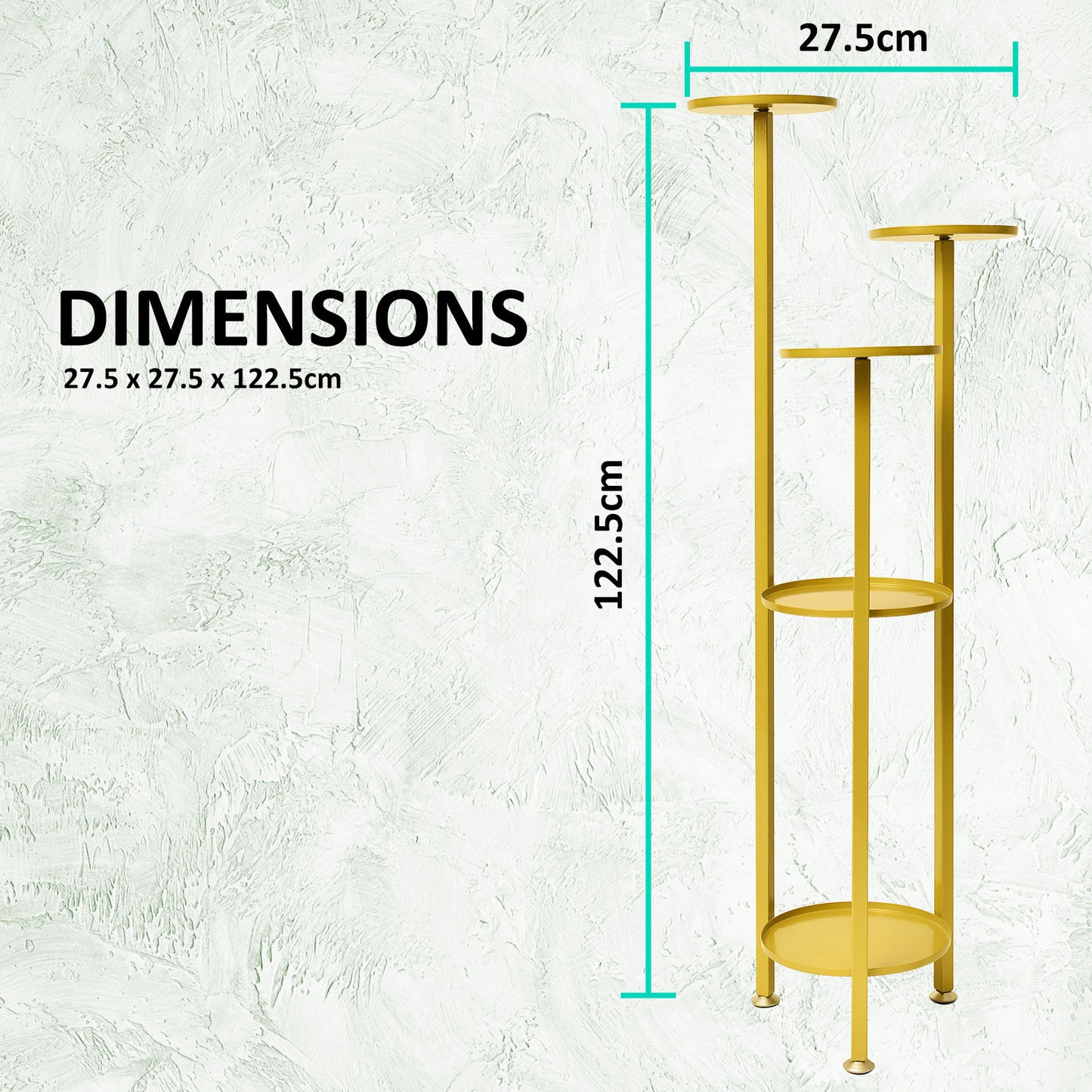 La Bella 122cm Gold Plant Stand Planter Shelf Rack 5 Tier Steel