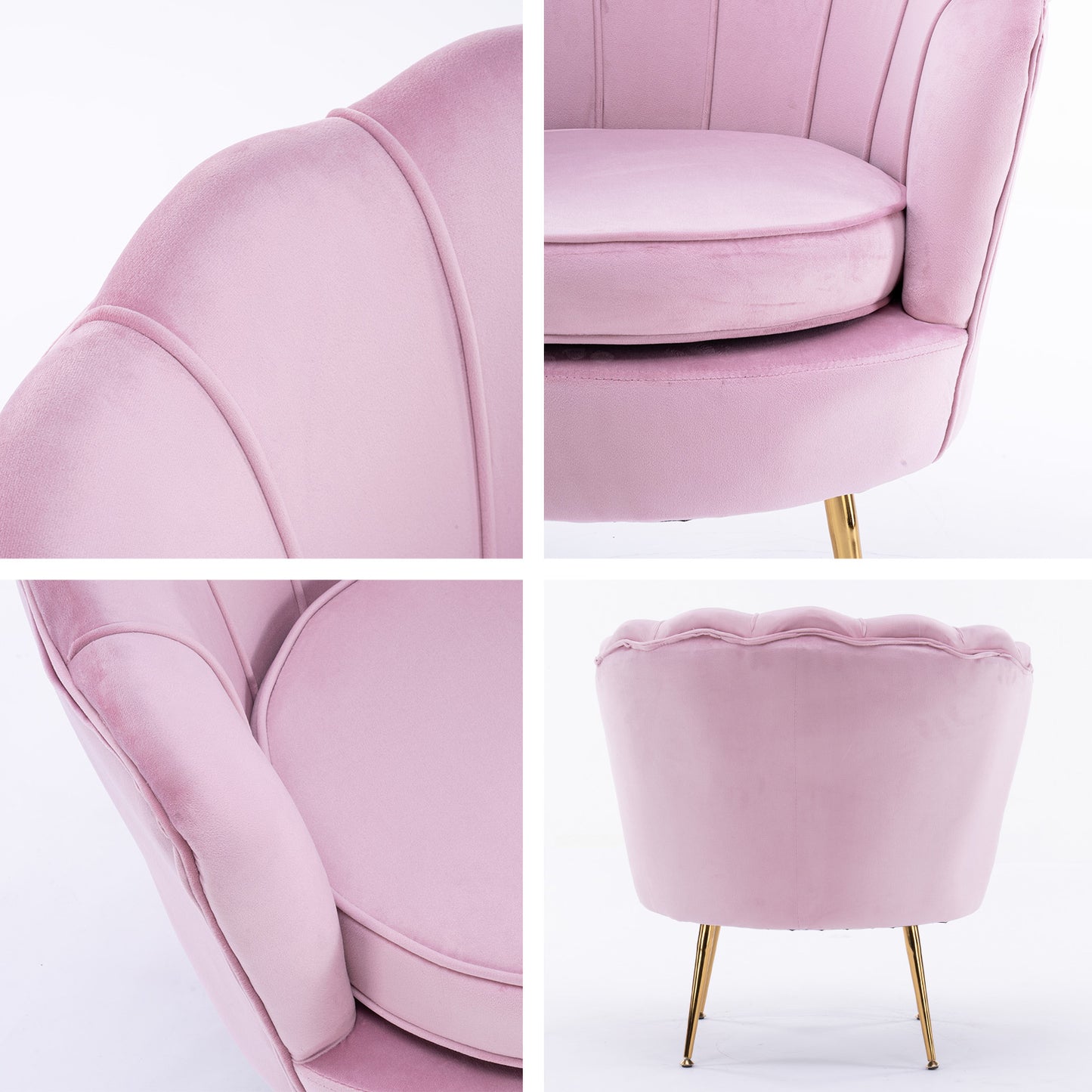 La Bella Shell Scallop Pink Armchair Accent Chair Velvet + Round Ottoman Footstool