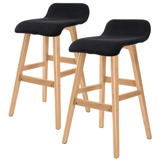 La Bella 2 Set 65cm Black Wooden Bar Stool Sophia Fabric