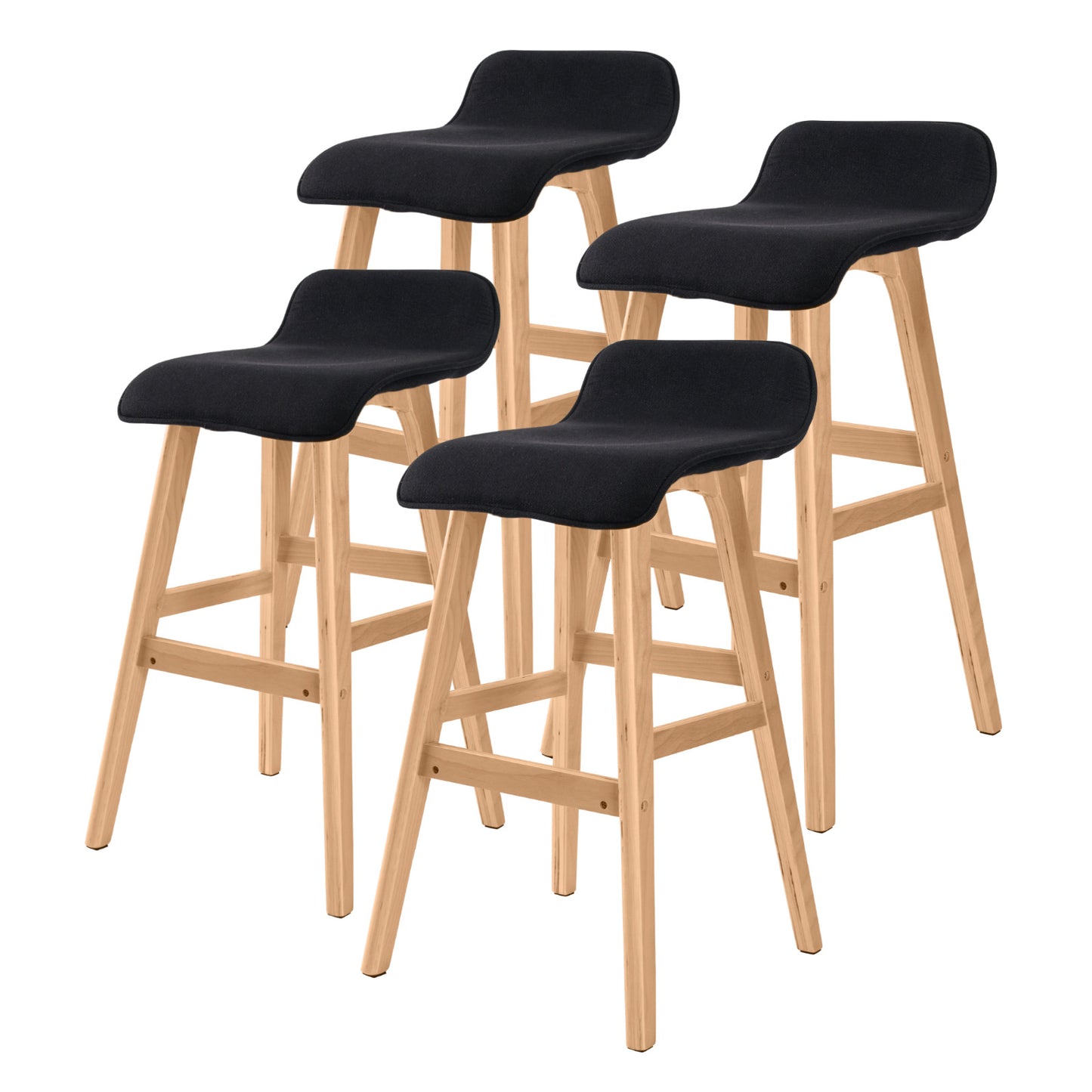 La Bella 4 Set 65cm Black Wooden Bar Stool Sophia Fabric