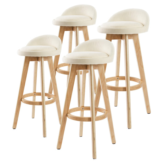 La Bella 4 Set 72cm Beige Wooden Bar Stool Leila Fabric