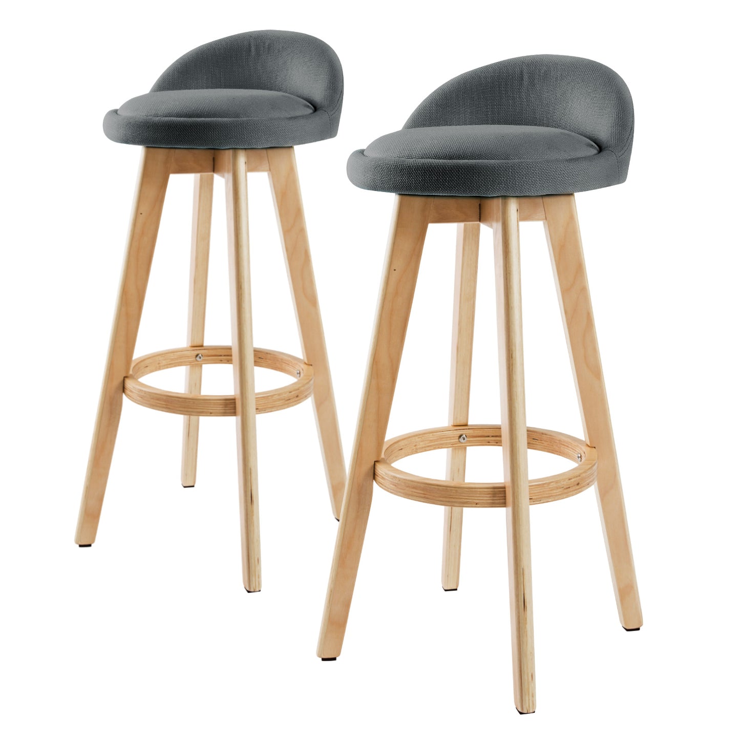 La Bella 2 Set 72cm Grey Wooden Bar Stool Leila Fabric