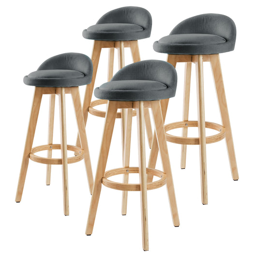 La Bella 4 Set 72cm Grey Wooden Bar Stool Leila Fabric