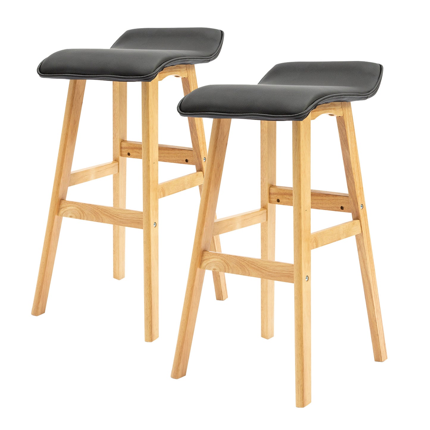 La Bella 2 Set 73cm Black Wooden Bar Stool DARA Leather