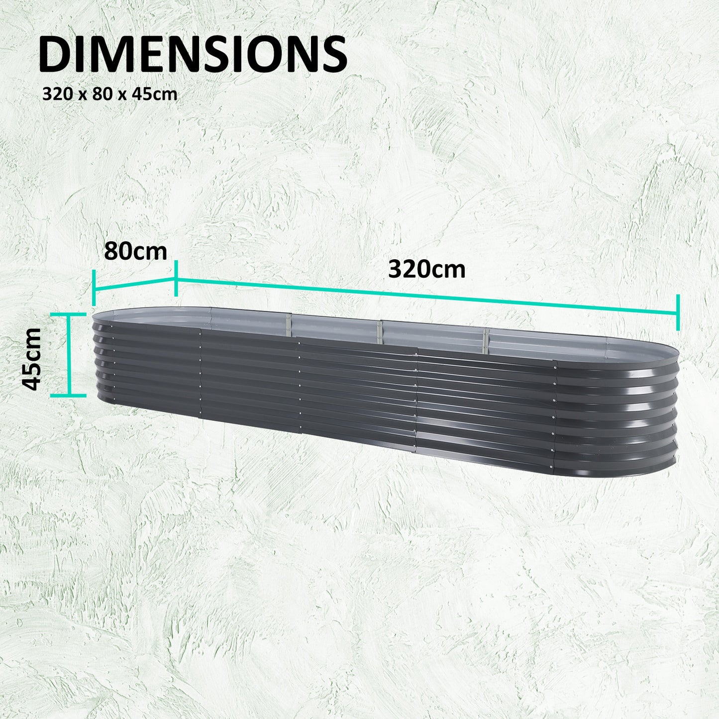 Home Ready 2 Set 320 x 80 x 45cm Grey Raised Garden Bed Galvanised Steel Planter