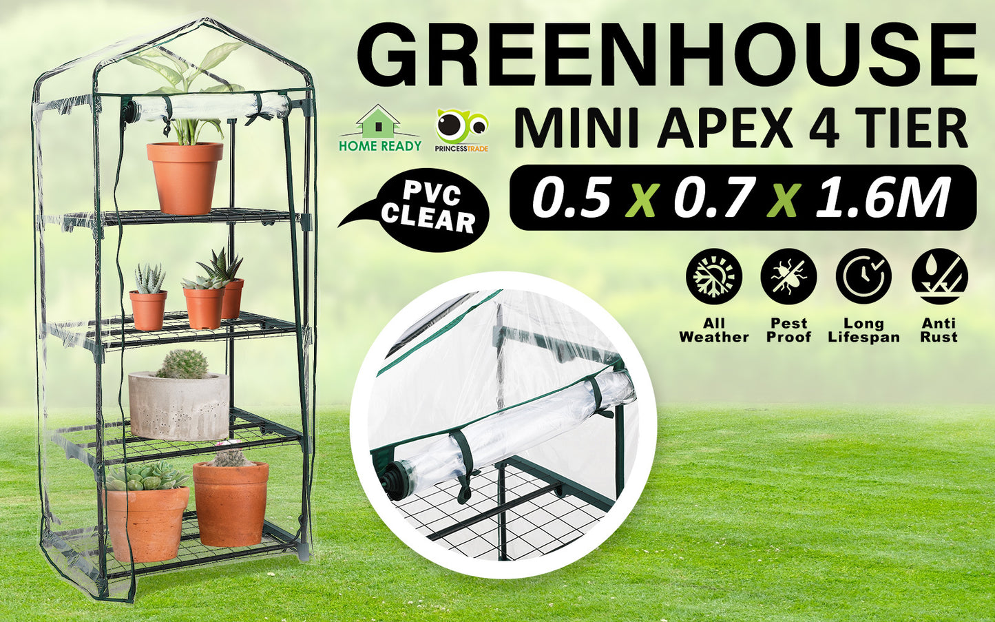 Home Ready Apex Mini Garden Greenhouse Shed PVC 4 Tier