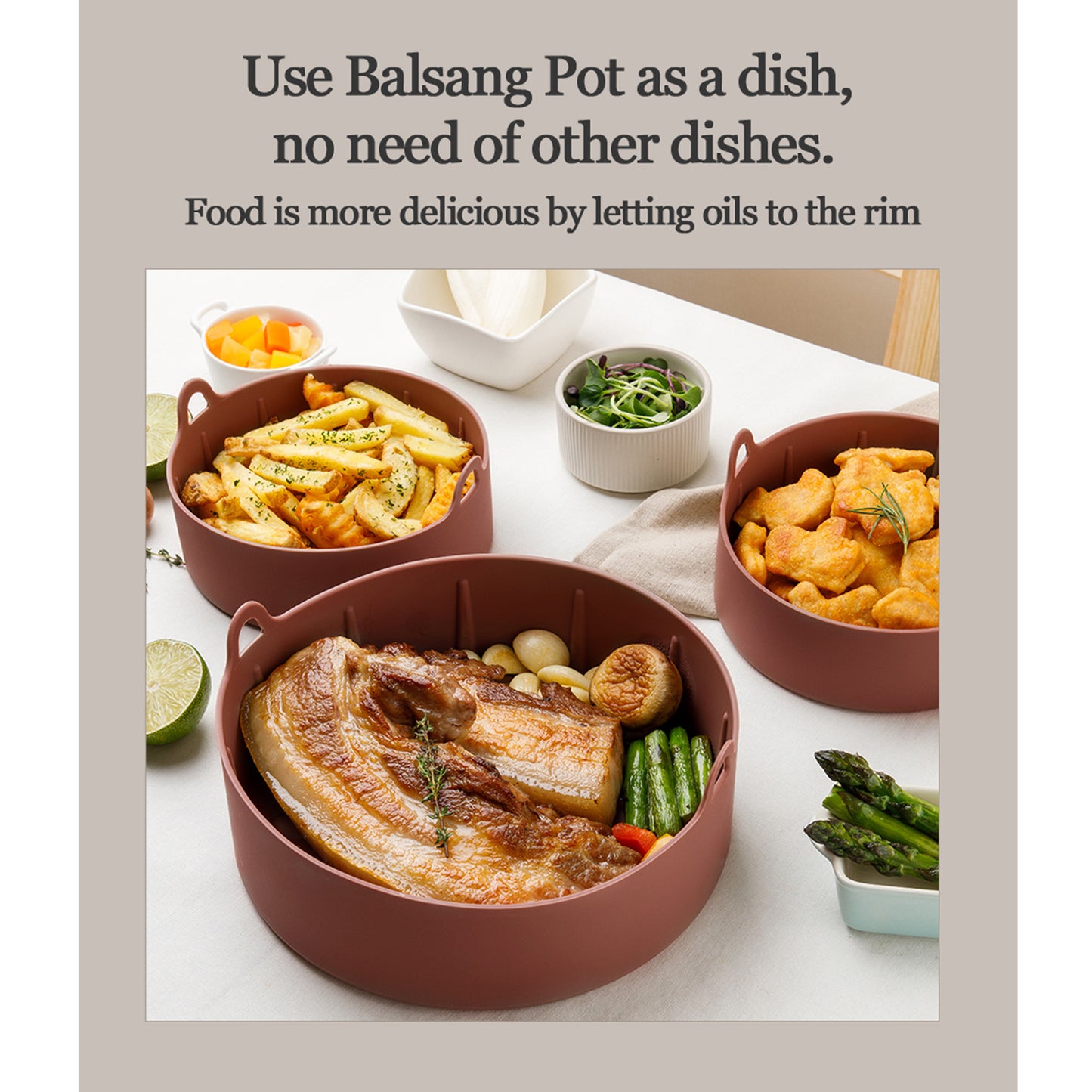 Balsang Large Brown Airfryer Reusable Silicone Pot Nonstick Nontoxic