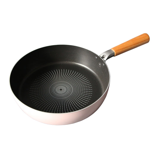 Fanjini Round 28cm Pink Stone Frypan Frying Pan Non-Stick Induction Ceramic Wood