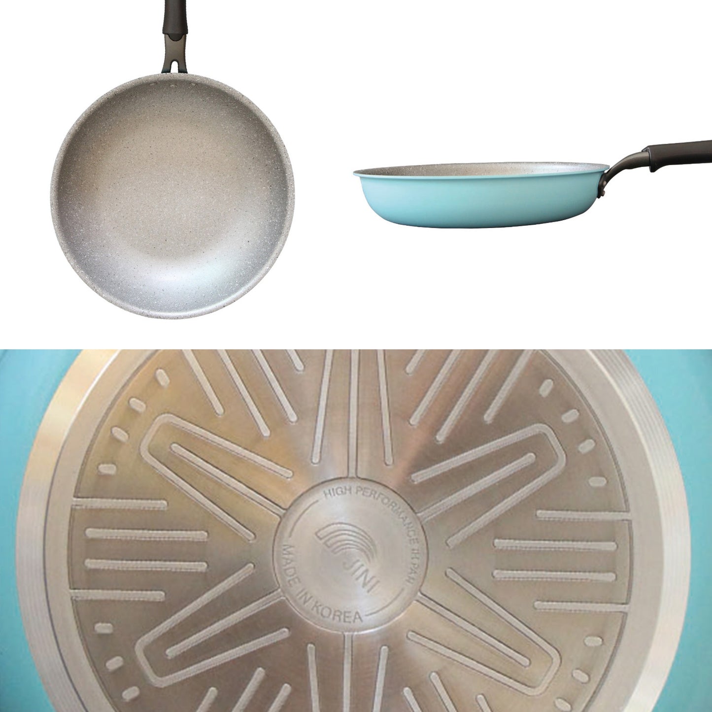 Fanjini Round 28cm Pure Sky Blue Stone Wok Wokpan Non-Stick Induction Ceramic