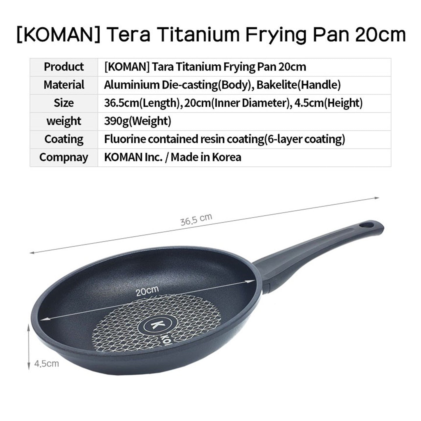 KOMAN 20 26 28cm Set Titanium Coating Frying Pan Non-Stick