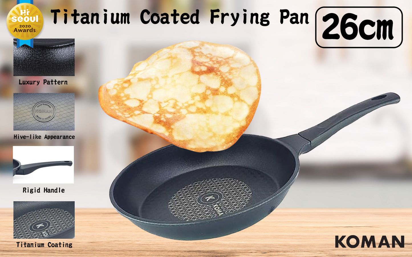 KOMAN 26cm Titanium Coating Frying Pan Non-Stick