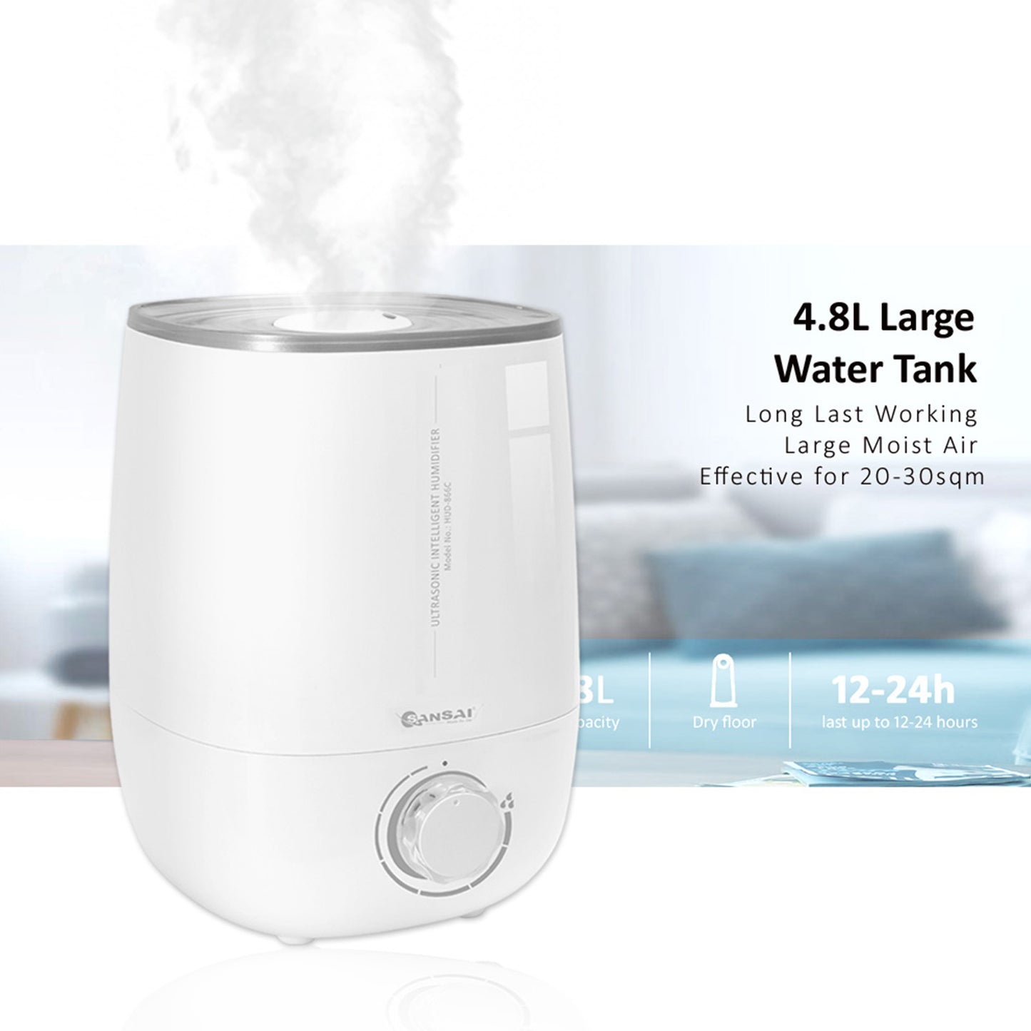 SANSAI 4.8L White Air Humidifier Ultrasonic Cool Mist