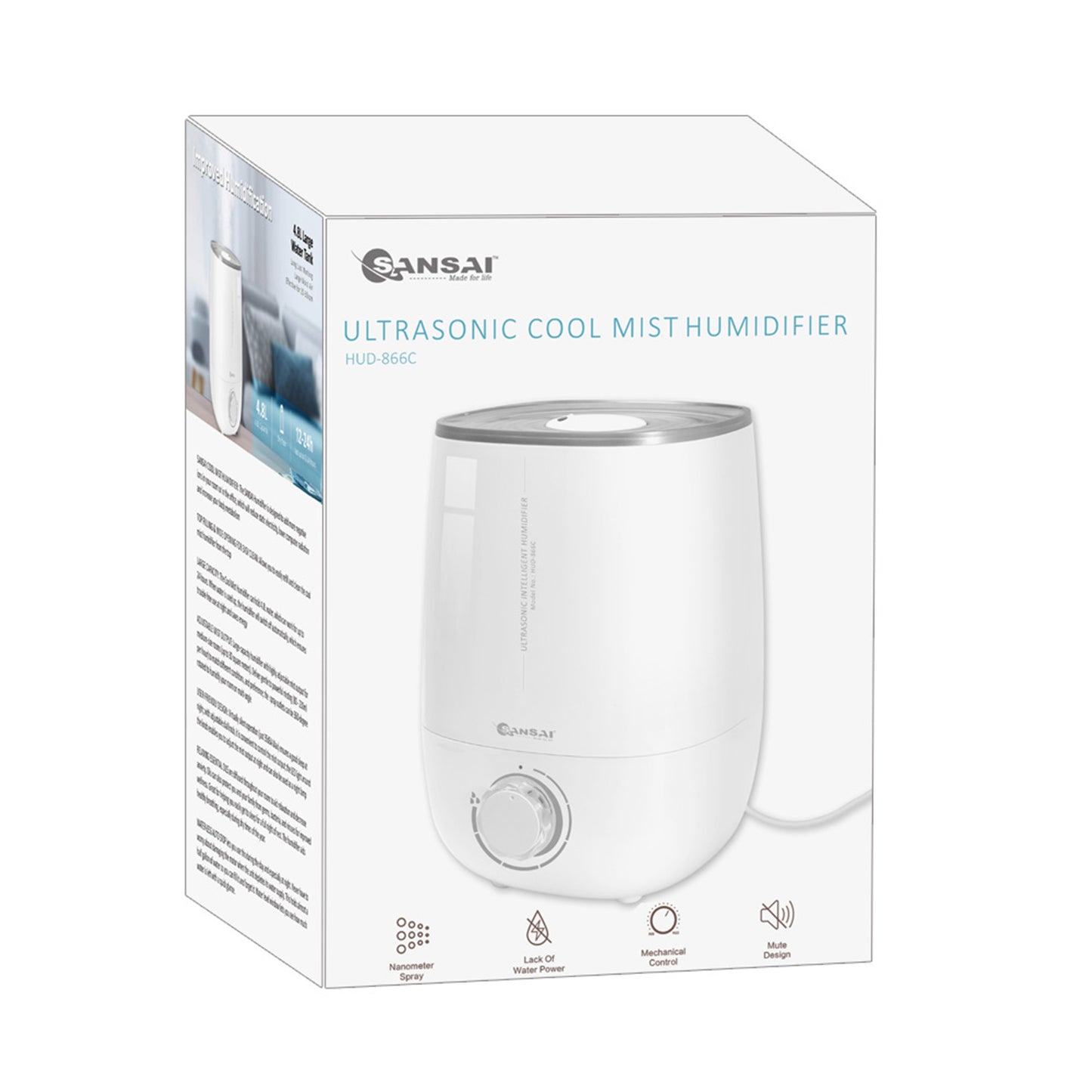 SANSAI 4.8L White Air Humidifier Ultrasonic Cool Mist