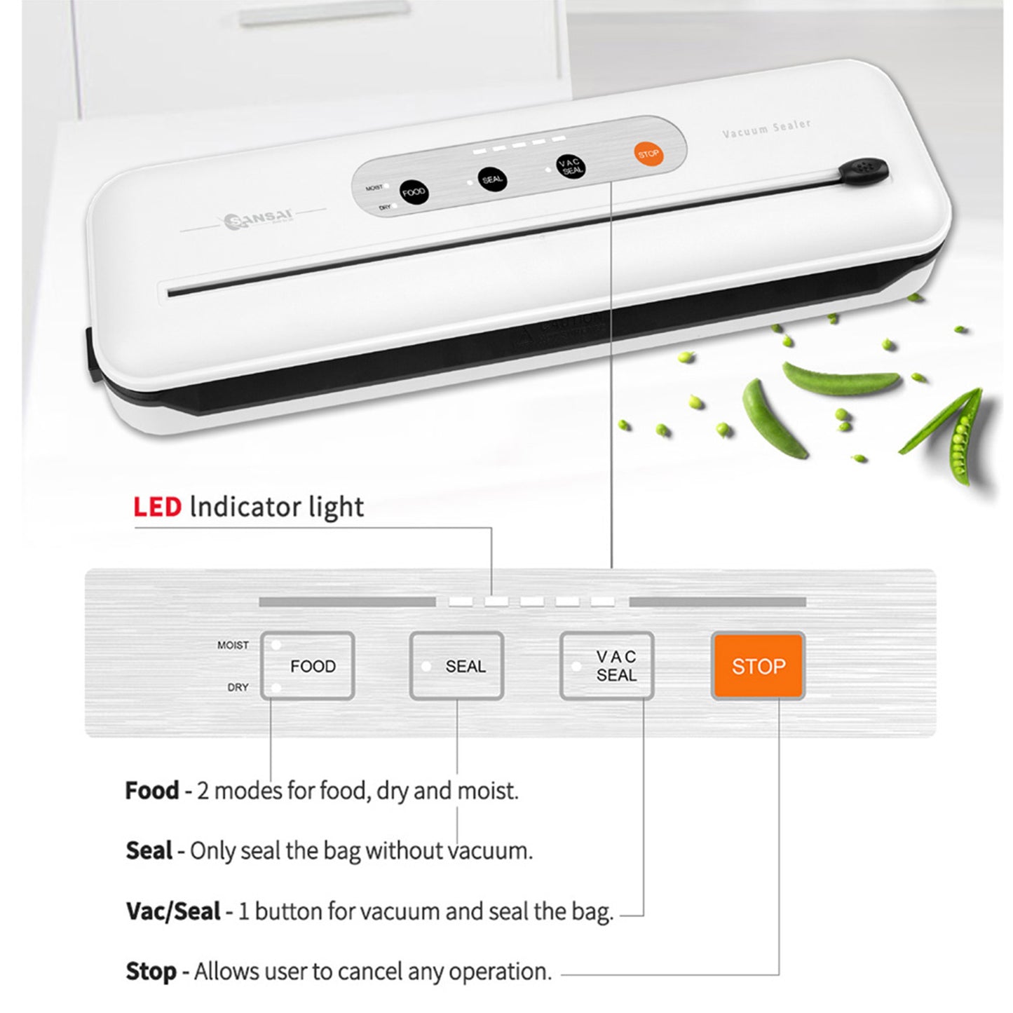 SANSAI 110W White Vacuum Food Sealer Sous Vide