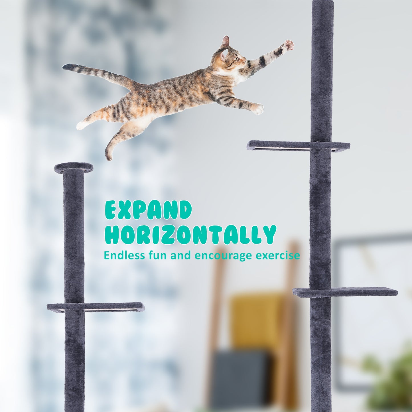 Paw Mate 278cm Grey Cat Tree PILLAR Scratcher Adjustable Floor to Ceiling Condo Tower