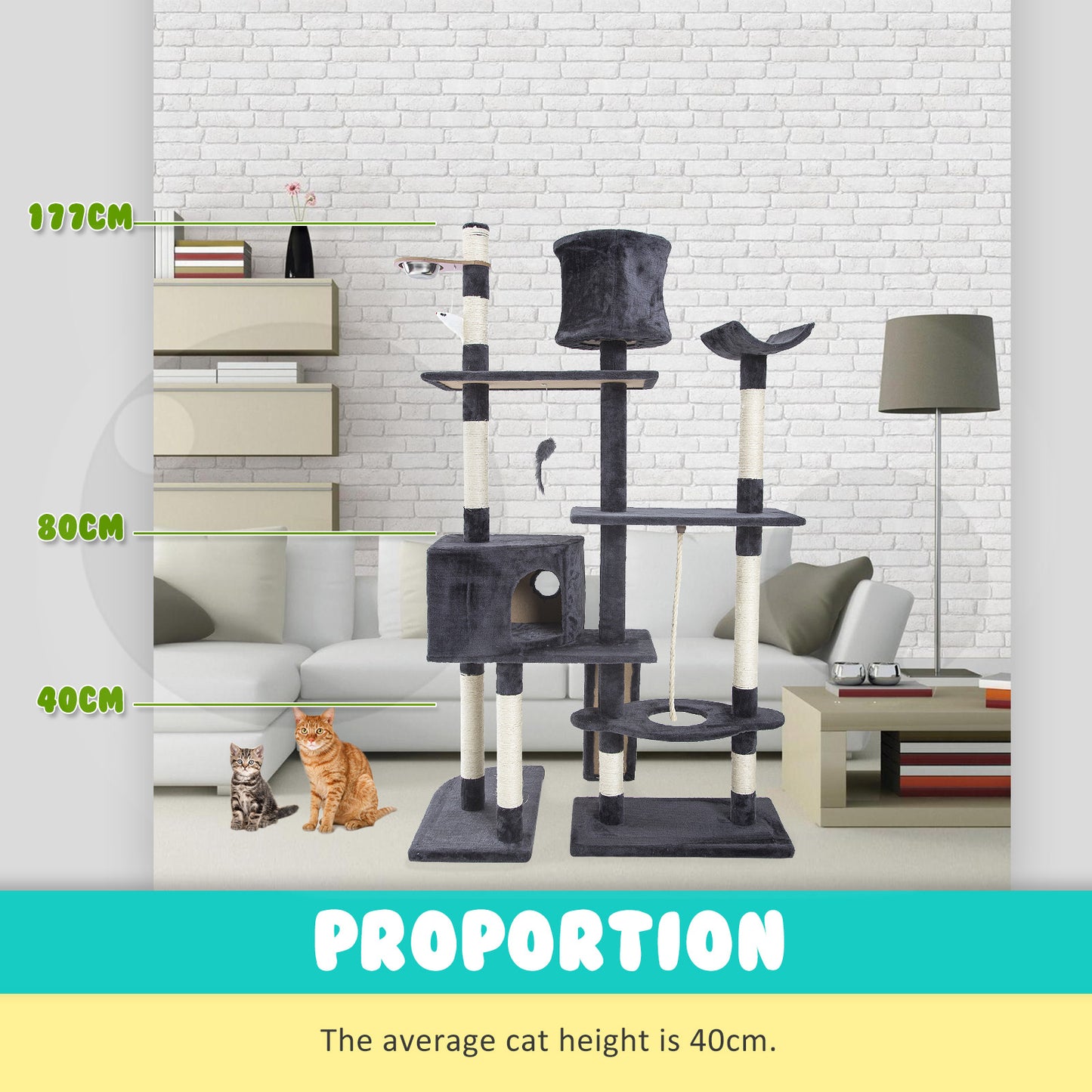 Paw Mate 170cm Grey Cat Tree Danie Multi Level Scratcher