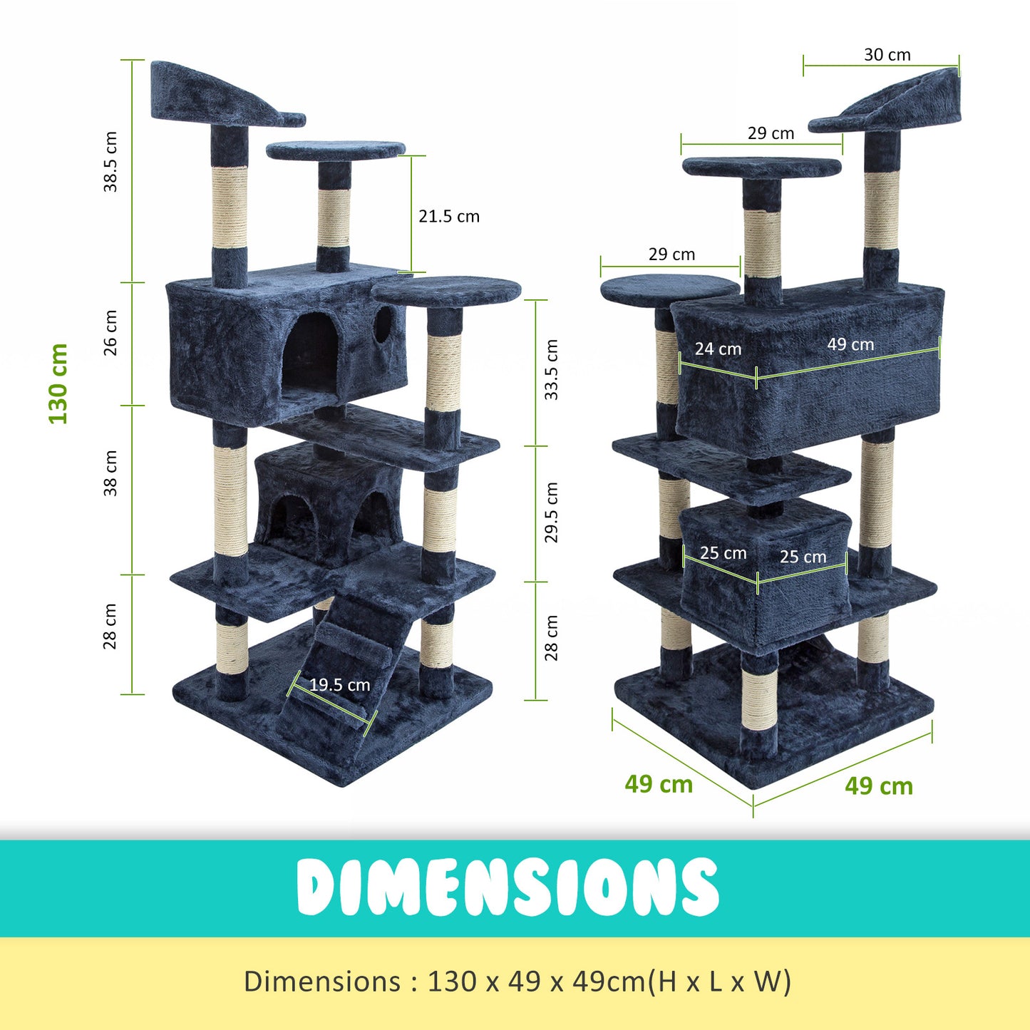 Paw Mate 130cm Blue Cat Tree Soho Multi Level Scratcher