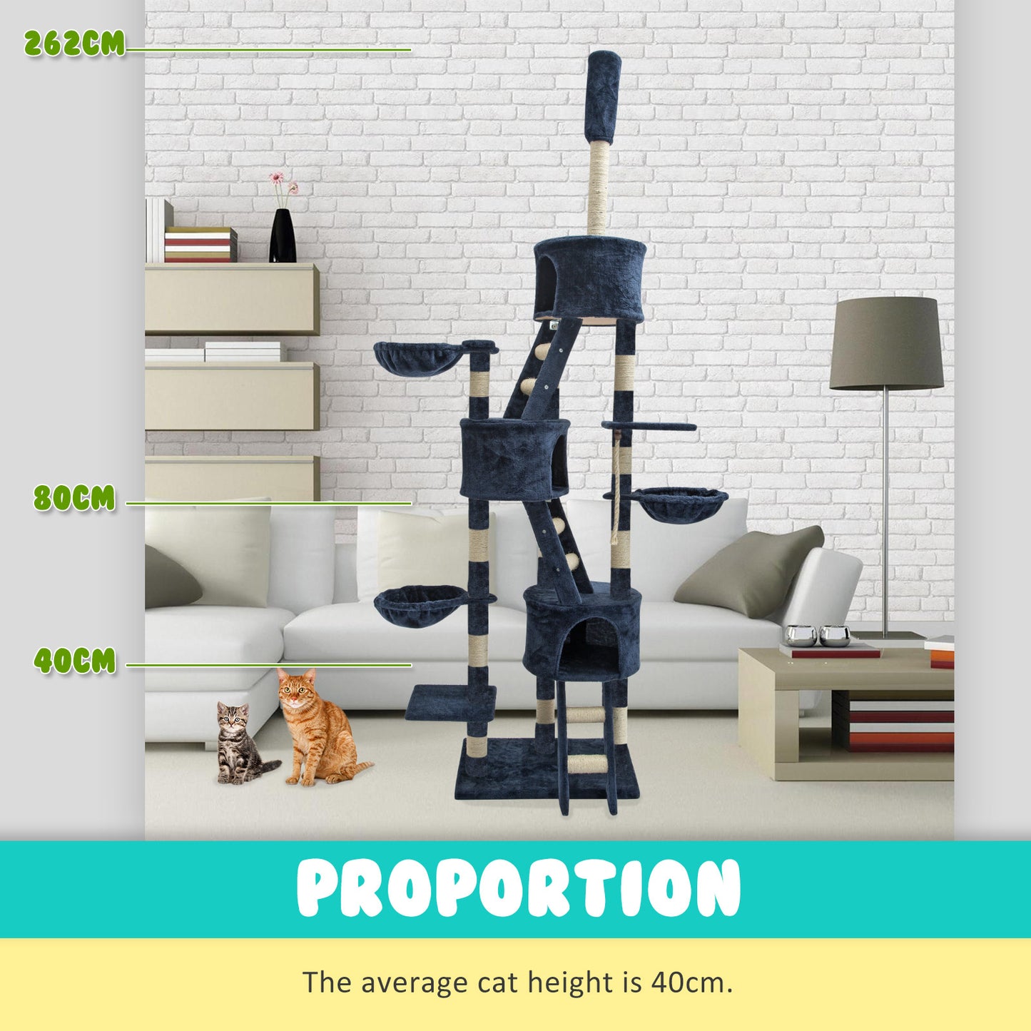 Paw Mate 262cm Blue Cat Tree Paradise Multi Level Scratcher