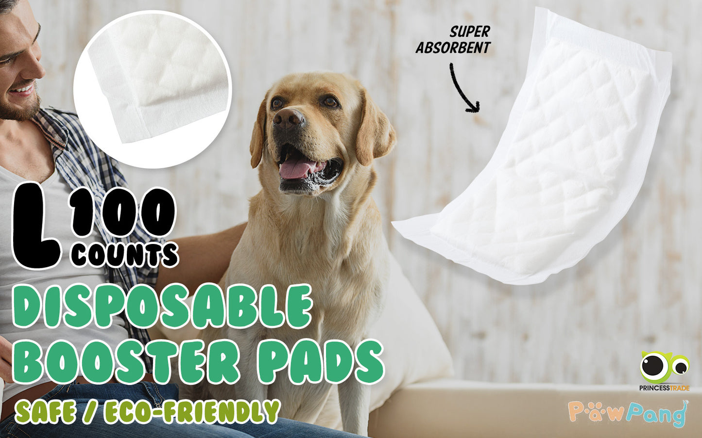 PawPang 100 Ct L Pet Dog Diaper Liners Booster Pads Disposable Adhesive