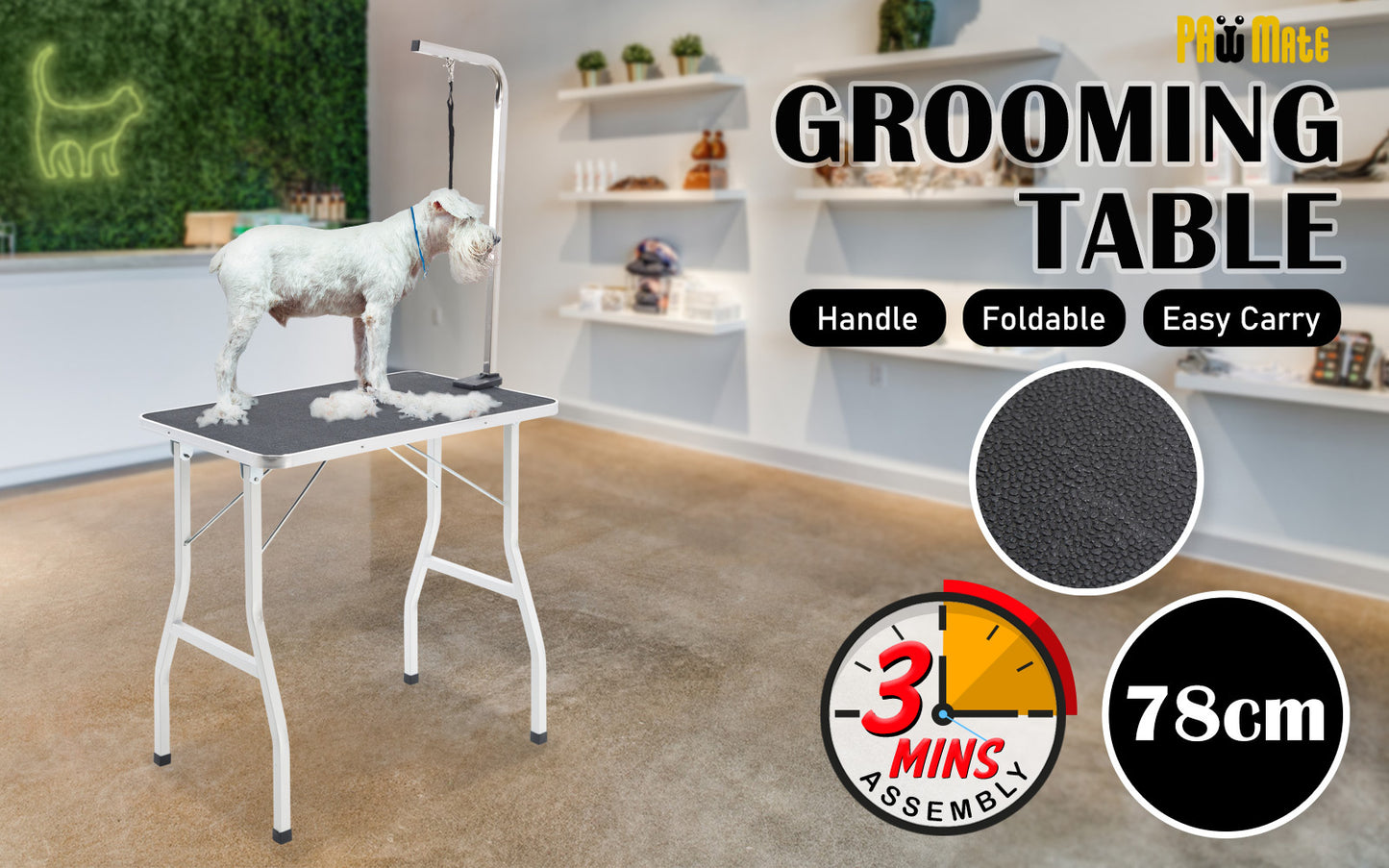 Paw Mate Black Pet Grooming Salon Table Dog Cat 78cm