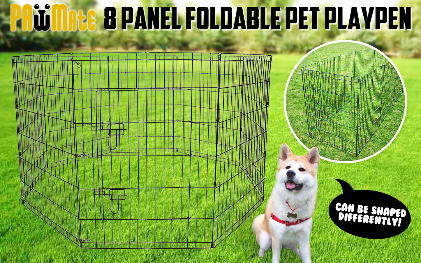 Paw Mate Pet Playpen 8 Panel 24in Foldable Dog Exercise Enclosure Fence Cage