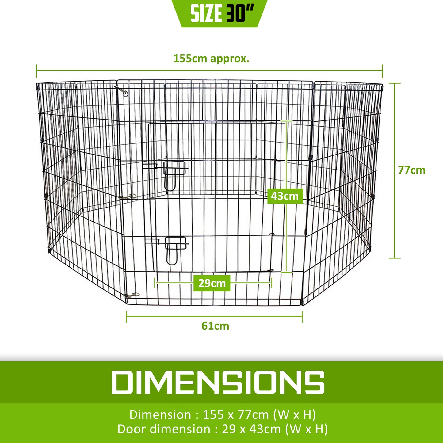 Paw Mate Pet Playpen 8 Panel 30in Foldable Dog Cage + Cover