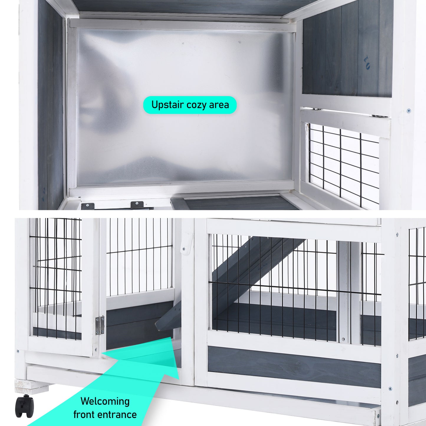 Paw Mate 96.5 x 56 x 90.5cm Rabbit Hutch Chicken Coop 2 Storey Pet Cage Run Wheels