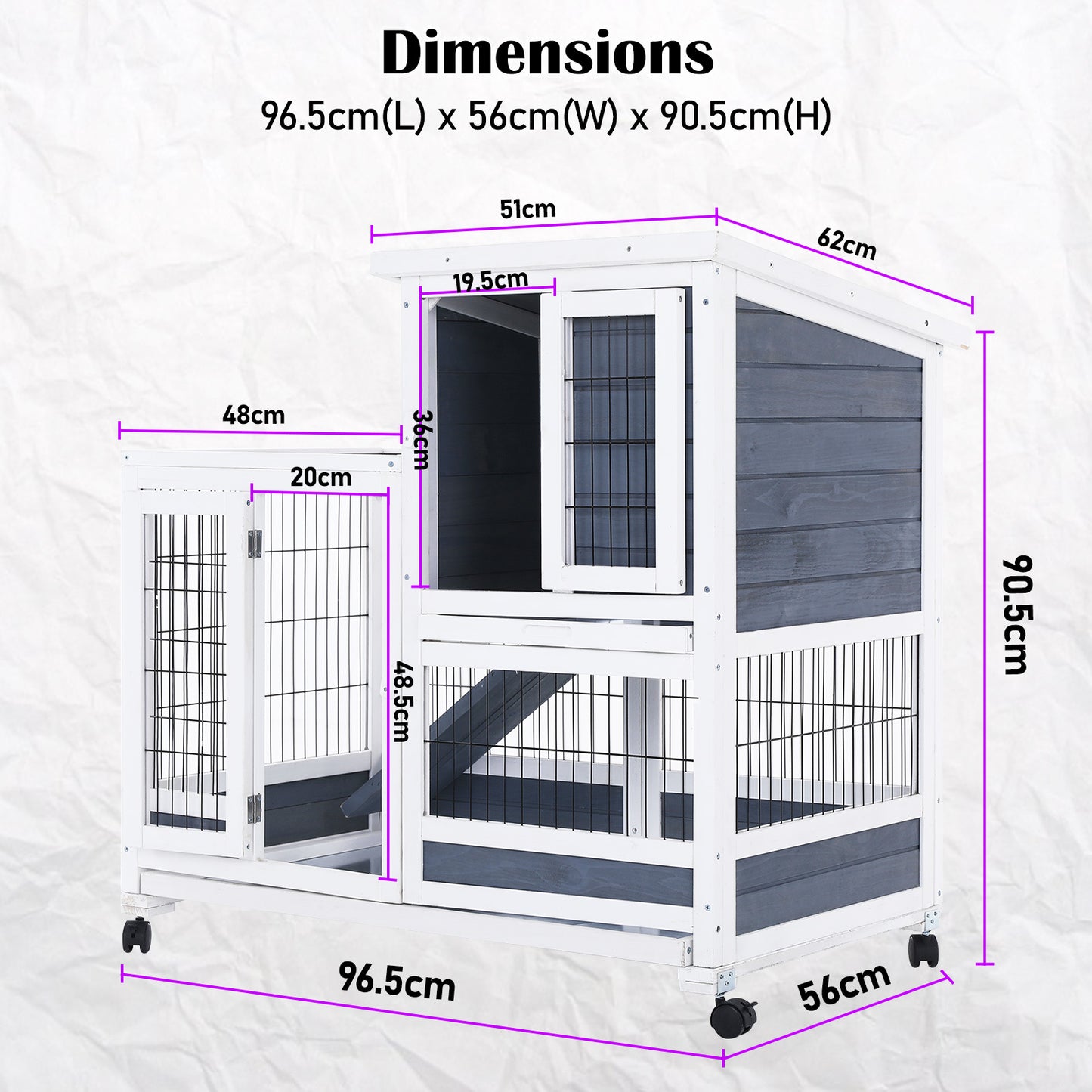 Paw Mate 96.5 x 56 x 90.5cm Rabbit Hutch Chicken Coop 2 Storey Pet Cage Run Wheels