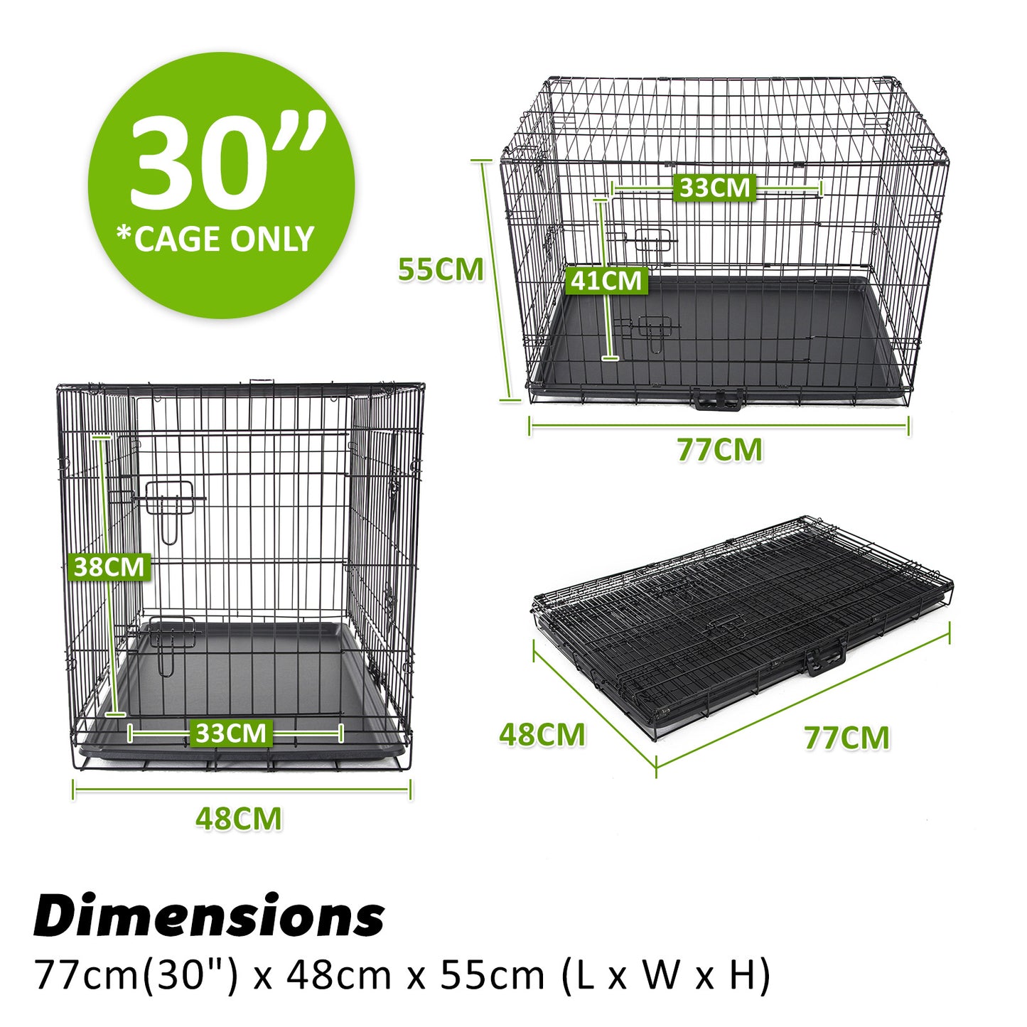 Paw Mate Wire Dog Cage Foldable Crate Kennel 30in with Tray + Cushion Mat Combo