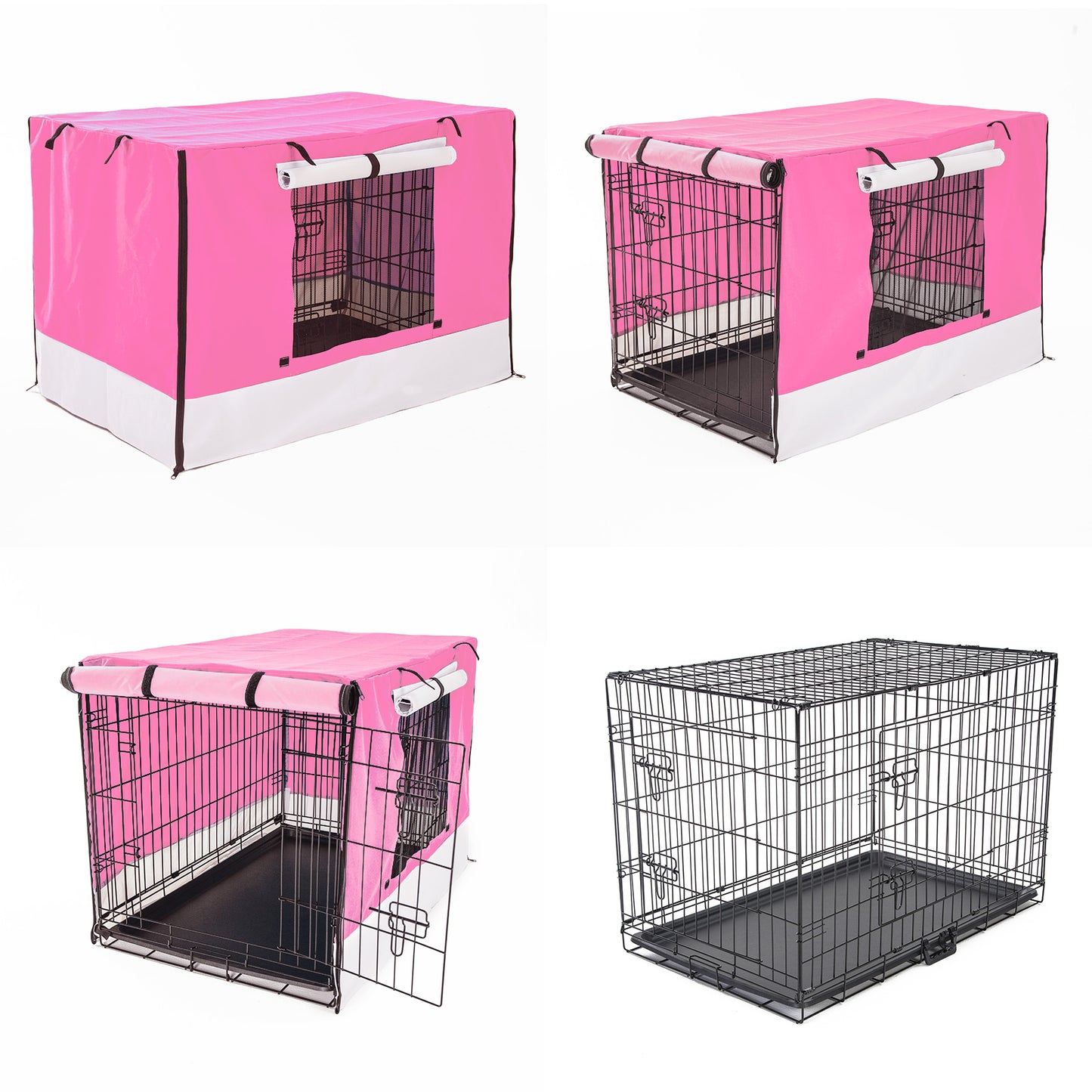 Paw Mate Wire Dog Cage Foldable Crate Kennel 24in with Tray + Pink Cover Combo