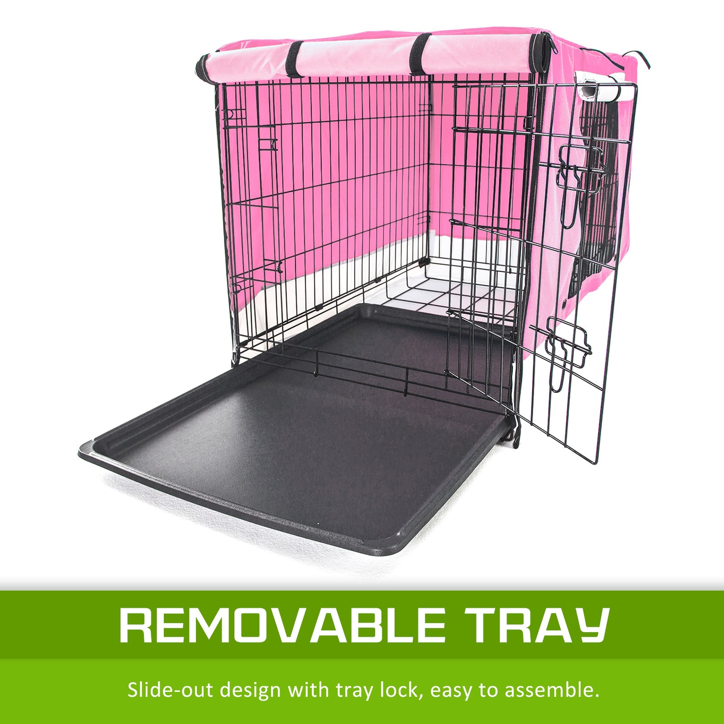 Paw Mate Wire Dog Cage Foldable Crate Kennel 48in with Tray + Pink Cover Combo