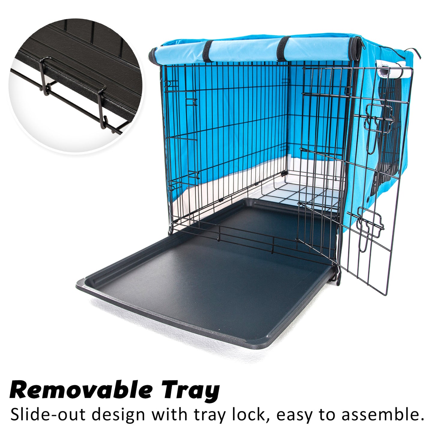 Paw Mate Wire Dog Cage Crate 24in with Tray + Cushion Mat + Blue Cover Combo