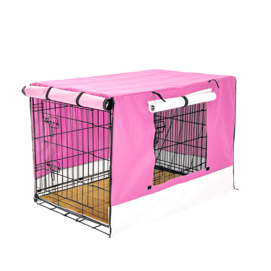 Paw Mate Wire Dog Cage Crate 36in with Tray + Cushion Mat + Pink Cover Combo