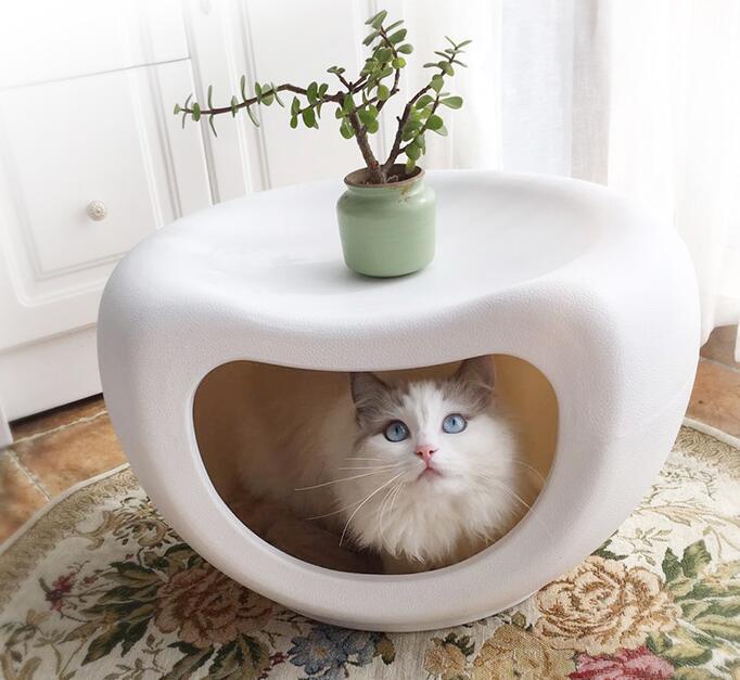 YES4PETS Cat Kitten Bed Cave Small Dog House Kennel Plastic Pet Pod Bedding Igloo White