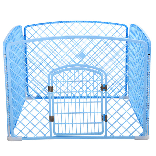 YES4PETS 4 Panel Plastic Pet Pen Pet Foldable Fence Dog Fence Enclosure With Gate Blue- M