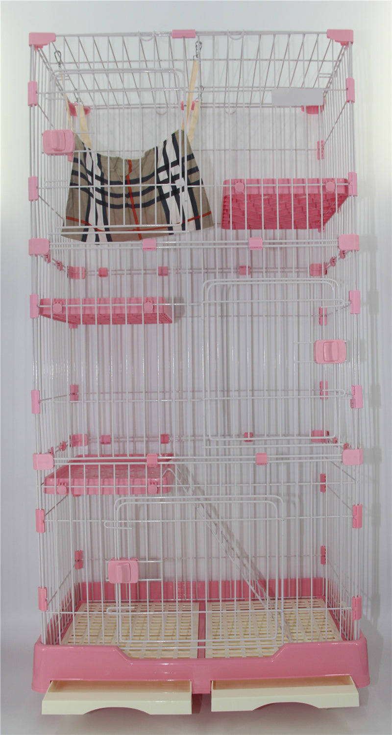 146 cm Pink Pet 4 Level Cat Cage House With Litter Tray & Wheel 72x47x146 cm