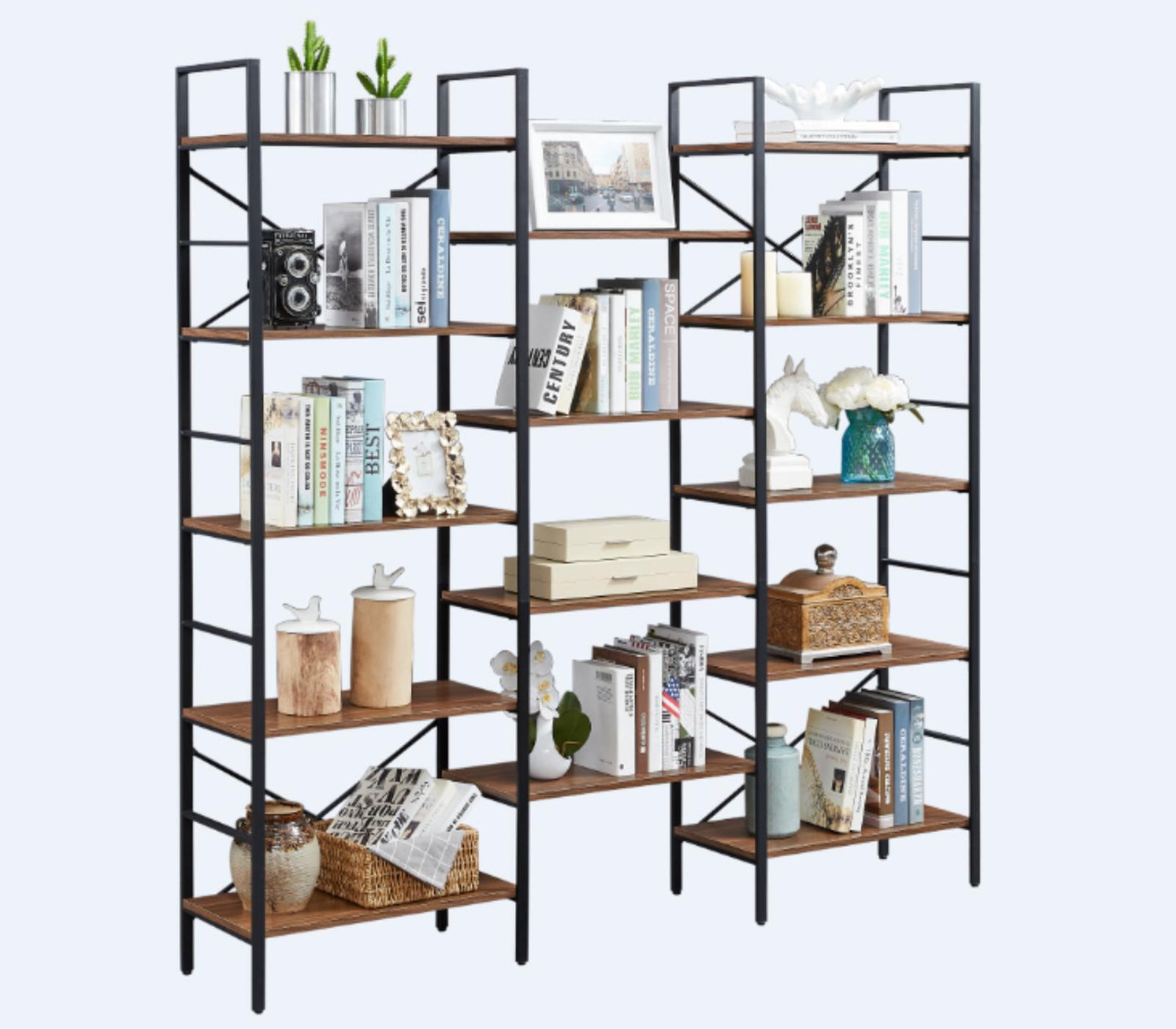 YES4HOMES Industrial Vintage Shelf Bookshelf, Wood and Metal Bookcase Furniture for Home & Office