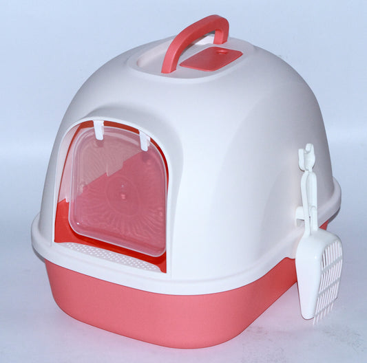 YES4PETS Portable Hooded Cat Toilet Litter Box Tray House with Handle and Scoop Red