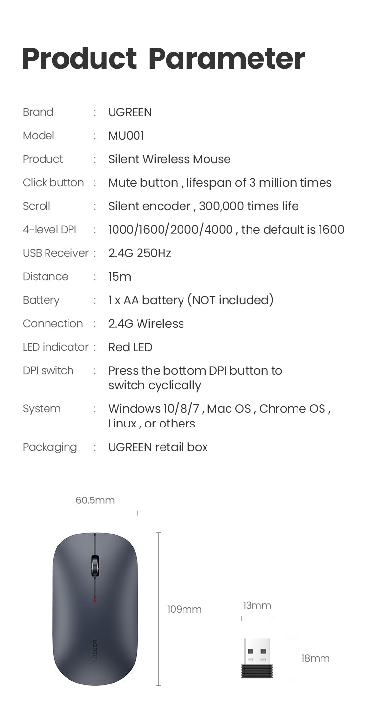 UGREEN 90373 Slim 2.4G Wireless Mouse