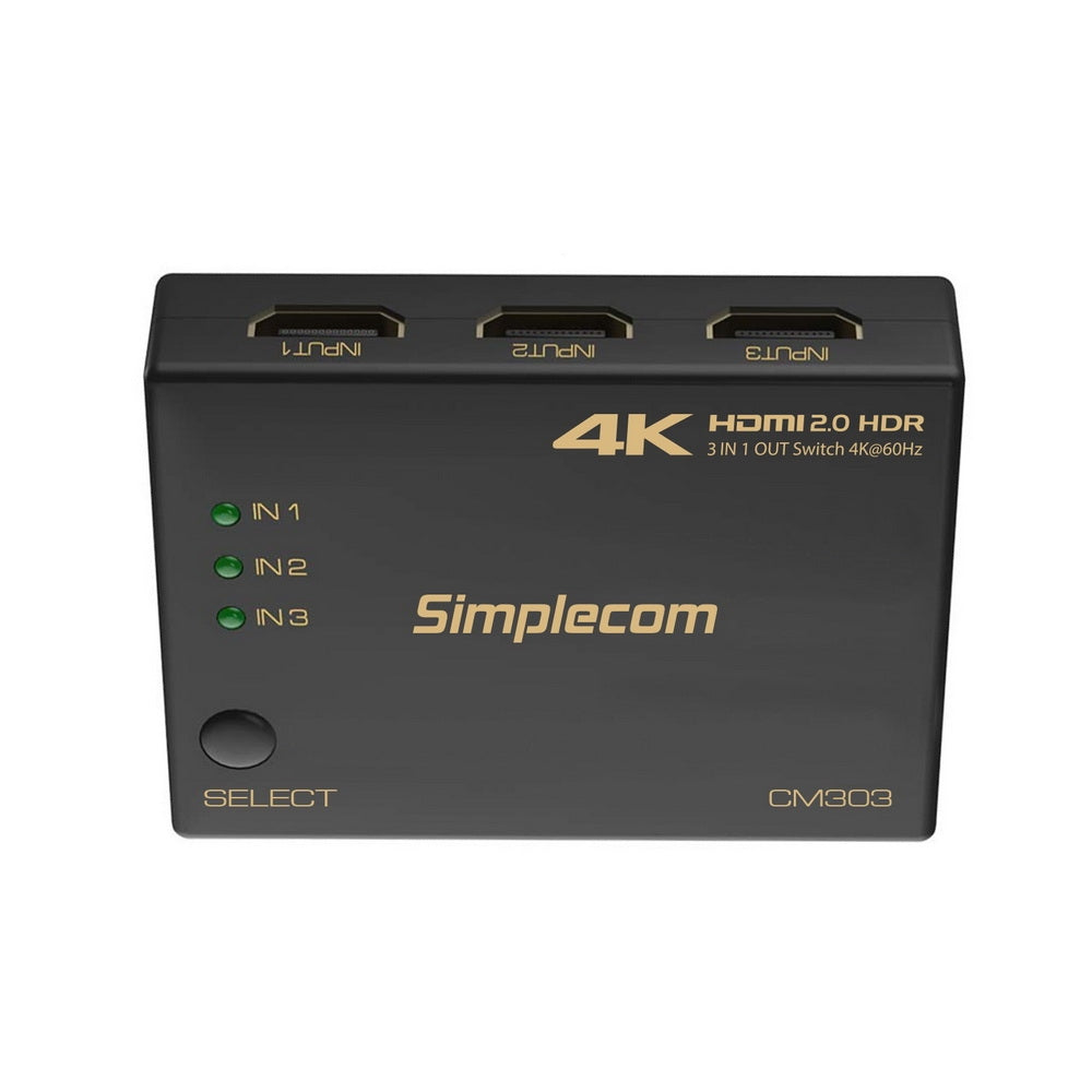 Simplecom CM303 Ultra HD 3 Way HDMI Switch 3 IN 1 OUT Splitter 4K@60Hz