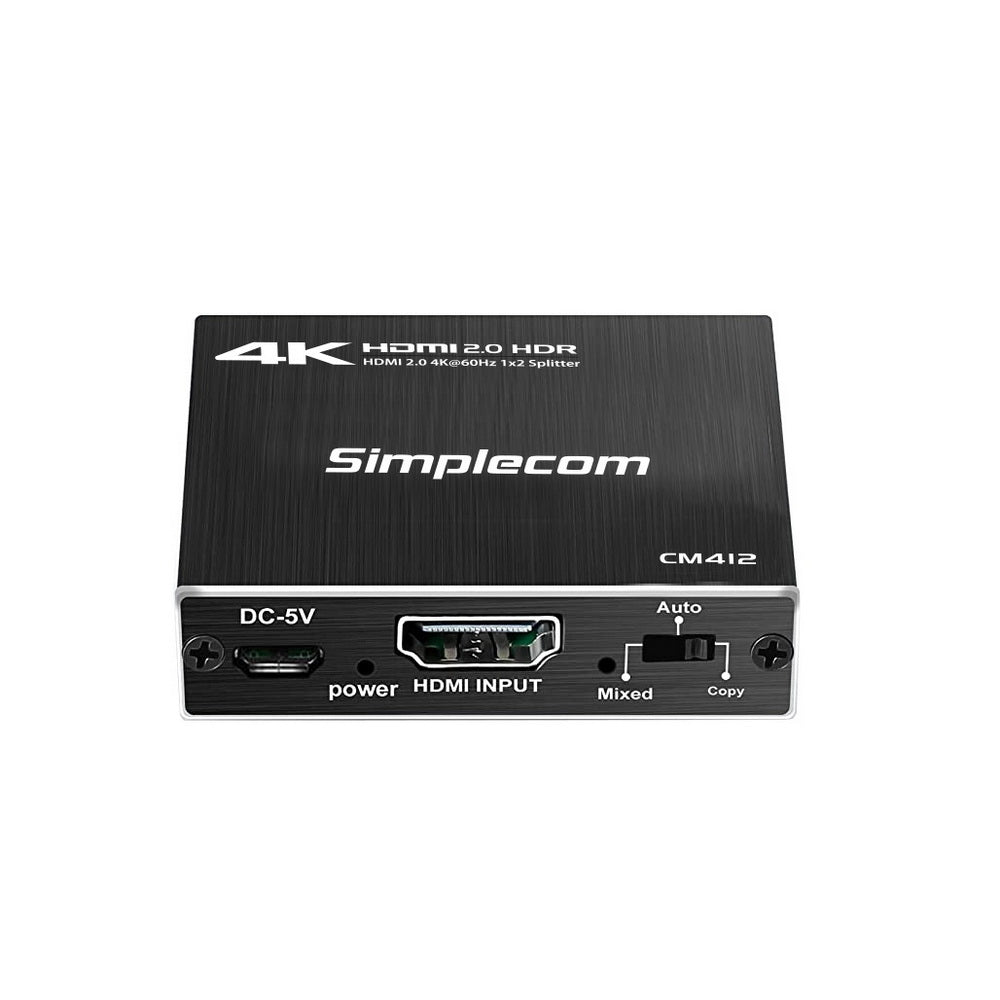 Simplecom CM412 HDMI 2.0 1x2 Splitter 1 IN 2 Out 4K@60Hz HDR10 2 Port HDMI Duplicator