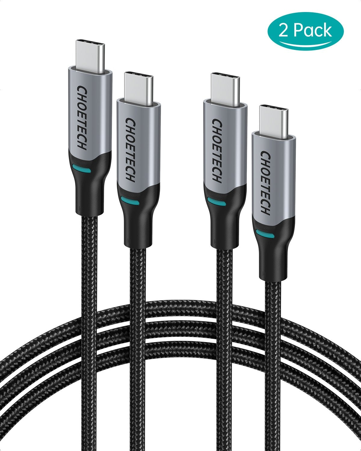 CHOETECH MIX00073 (XCC-1002 x2) 100W USB-C Braided Fast Charging Cable 1.8M 2 Pack