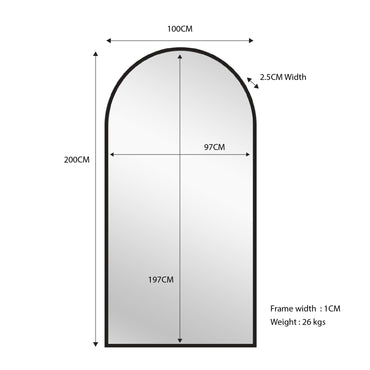 Black Metal Arch Mirror - X Large 100cm x 200cm