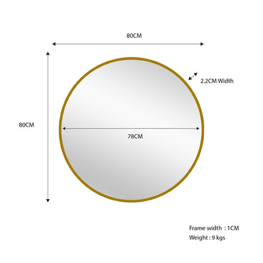 Metal Round Mirror 80cm - Gold