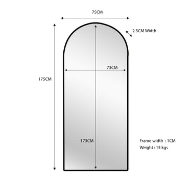 Metal Arch Mirror 75cm x 175cm - Black