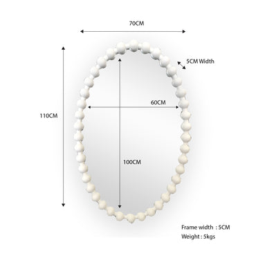 Beaded oval Mirror - Matt White 70cm x 110cm