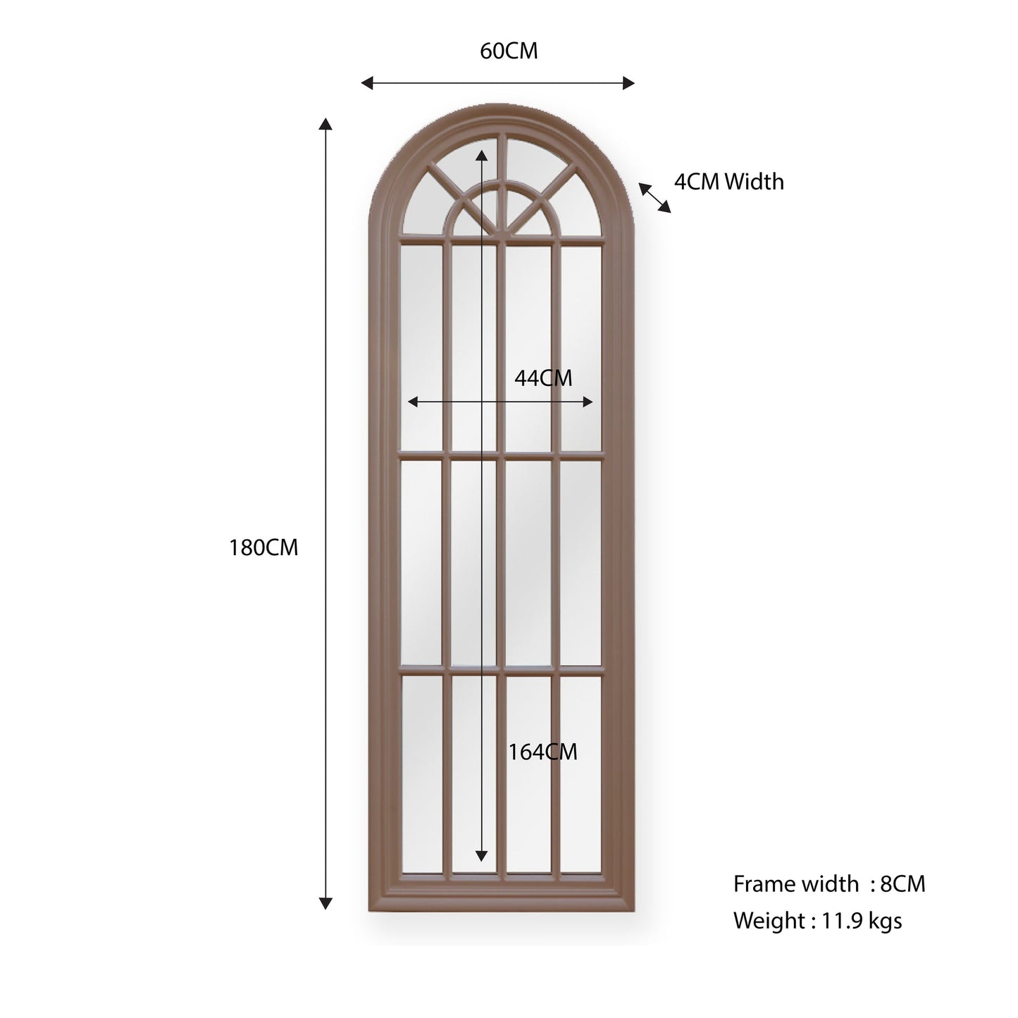 Window Style Mirror - Taupe Arch 60cm x 180cm