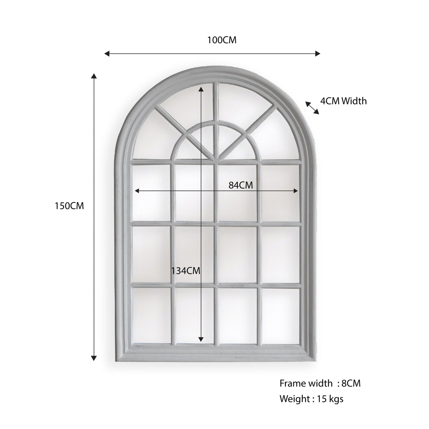 Window Style Mirror - White Arch 100 CM x 150 CM